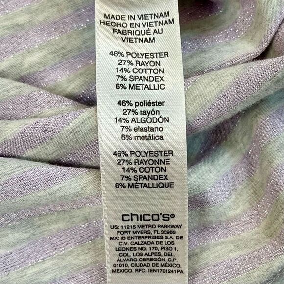 Chico’s Striped Purple Shimmer Silver Blouse Long Sleeves 3 XL 16 - Picture 9 of 11